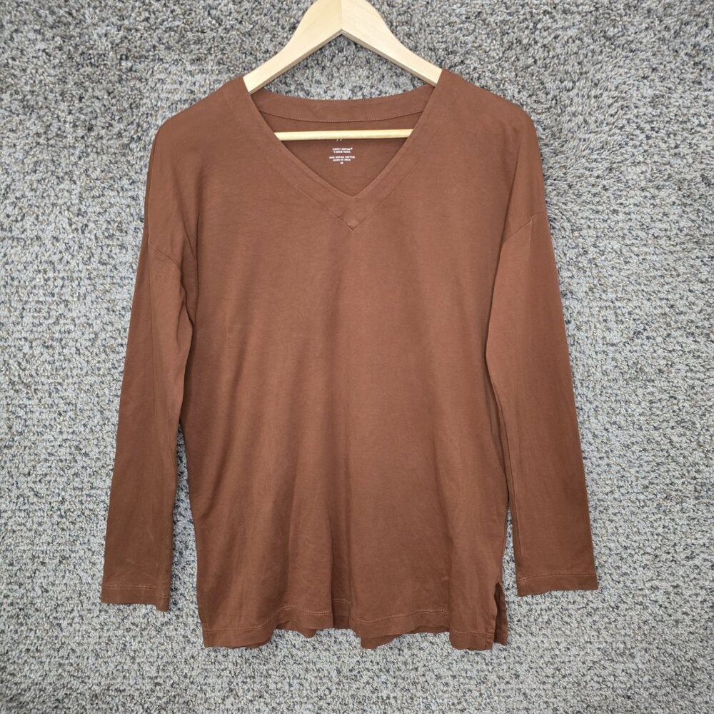 J Jill Top Womens XS Brown Simply Supima V Neck Tunic Long Sleeve Oversized